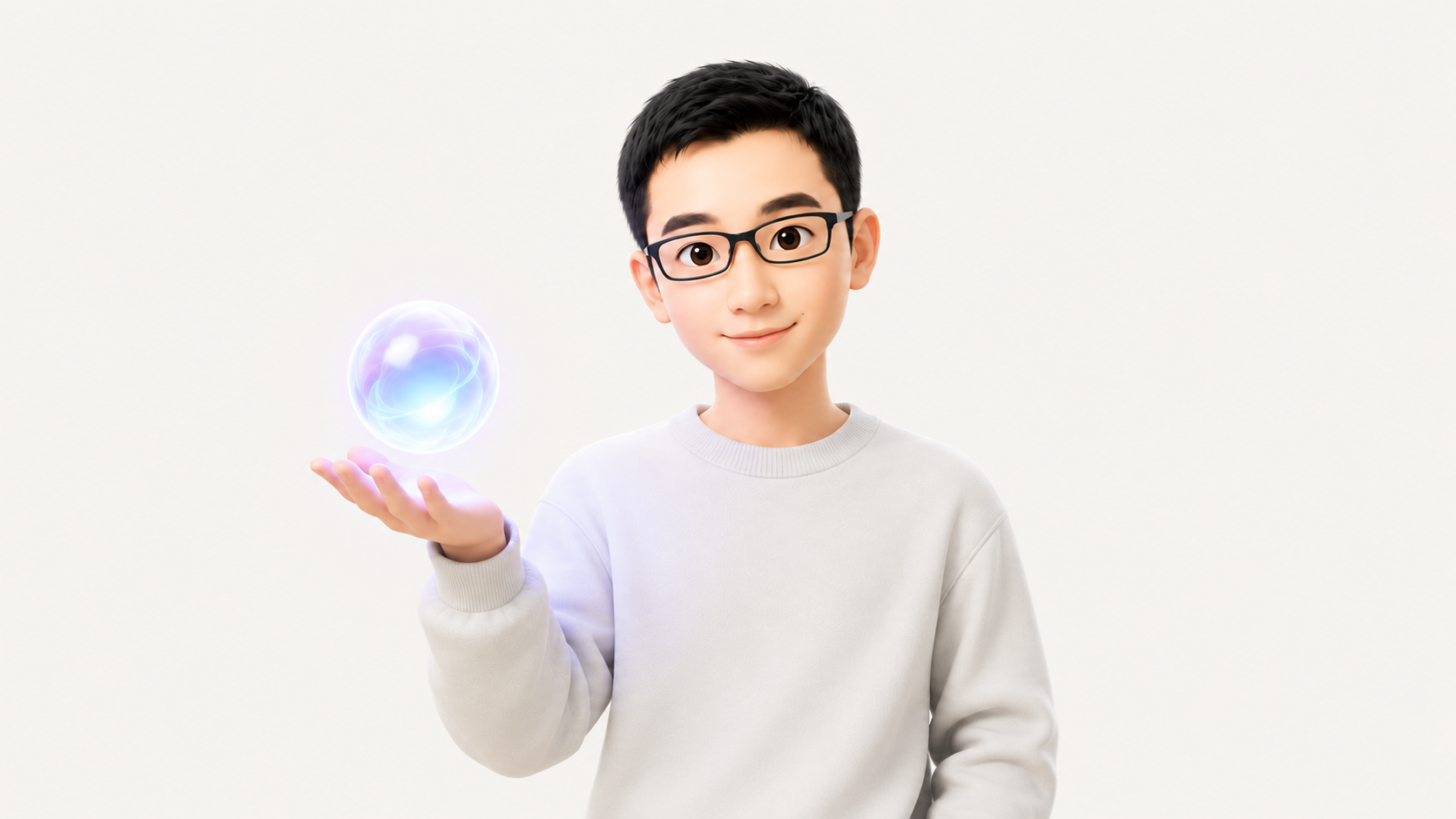 四月的 3D 头像，手中托着发光的 AI 光球